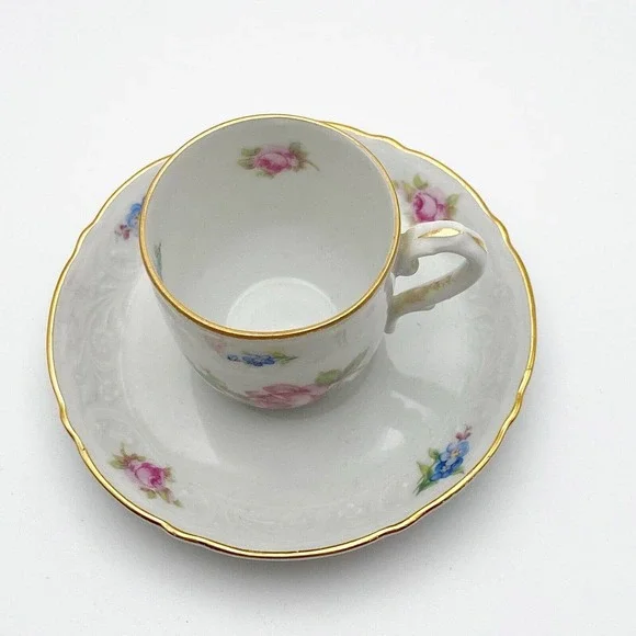 Schumann Arzberg Germany Demitasse Small Child Cup Saucer Set Rose Forget Me Not - Picture 2 of 13